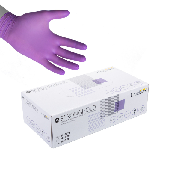 Box of 100 Unigloves Stronghold Nitrile Gloves - Purple