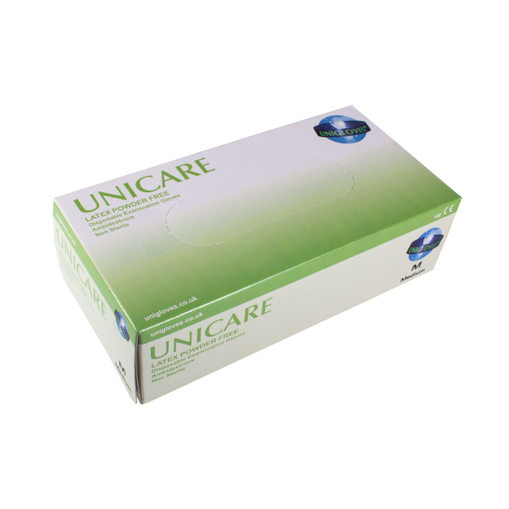 Box of 100 Unigloves Unicare Natural Latex Gloves