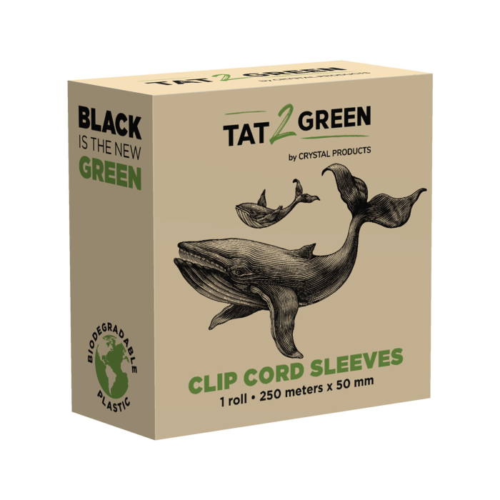 Tat2Green - Black Clip Cord Sleeves Roll Uncut - 250m x 50mm