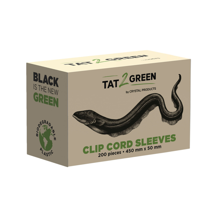 Box of 200 Tat2Green - Black Pre-Cut Clip Cord Sleeves
