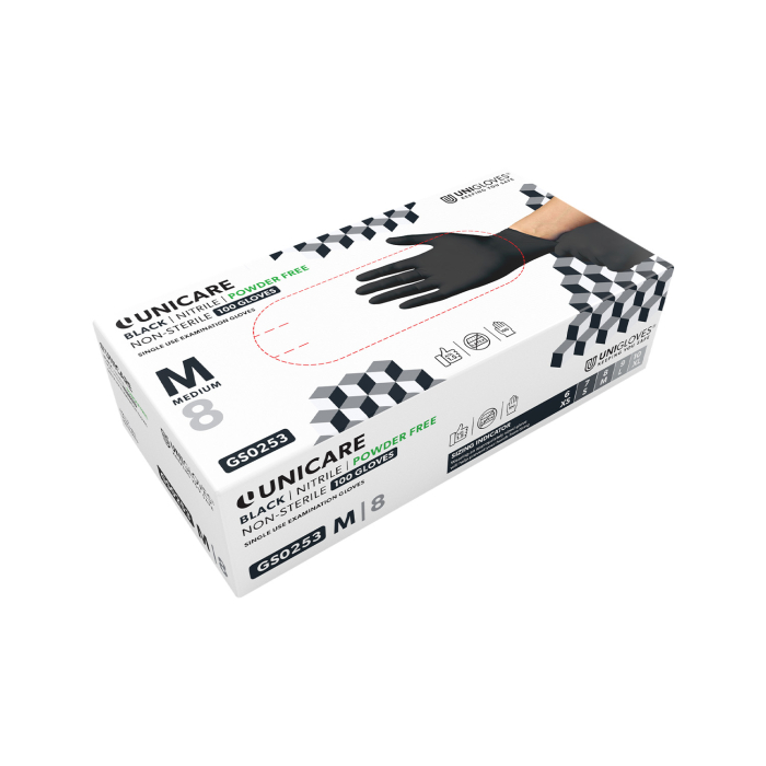 Box of 100 Black Unicare Nitrile Gloves