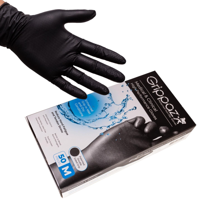 Box of 50 Grippaz Black Nitrile Gloves