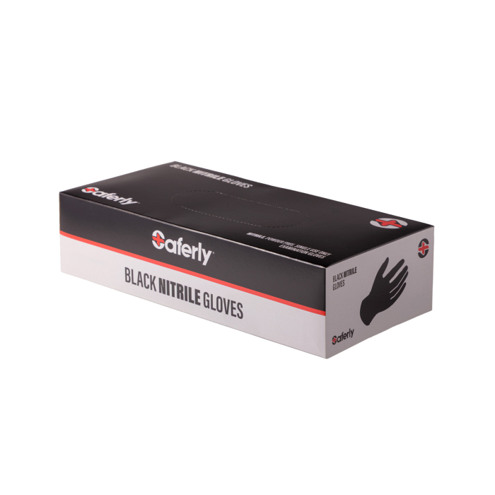 Box of 100 Saferly Black Nitrile Gloves - Case of 10