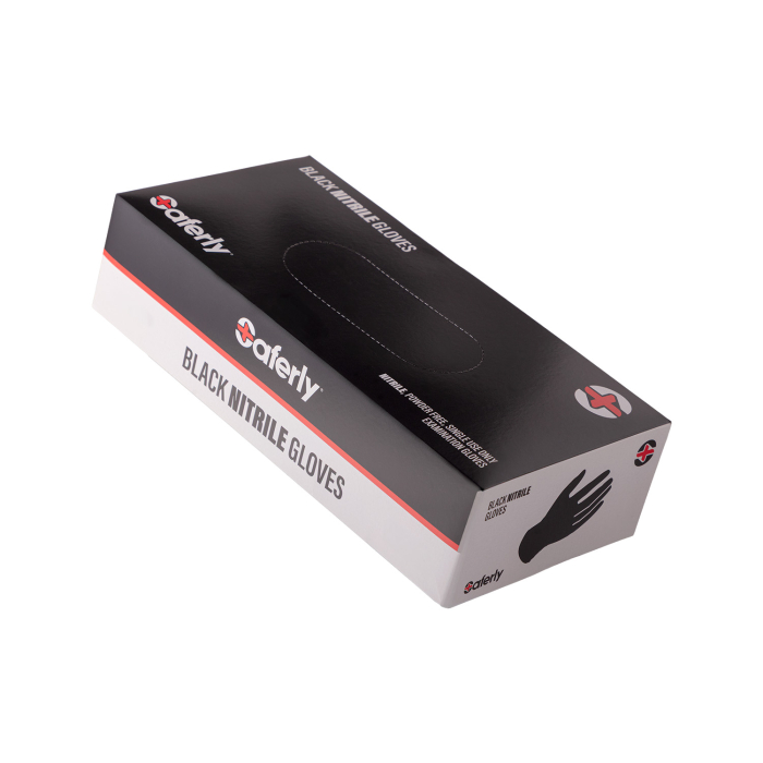 Box of 100 Saferly Black Nitrile Gloves - Case of 10