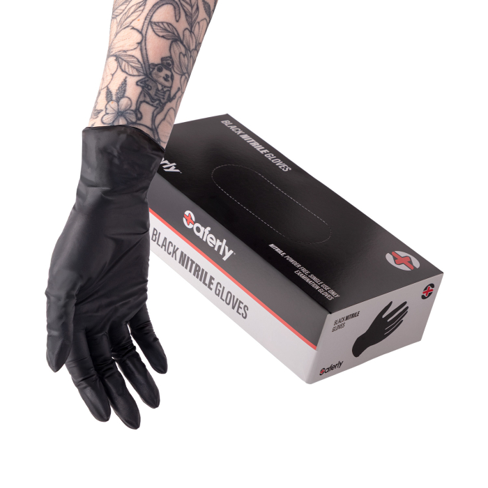 Box of 100 Saferly Black Nitrile Gloves