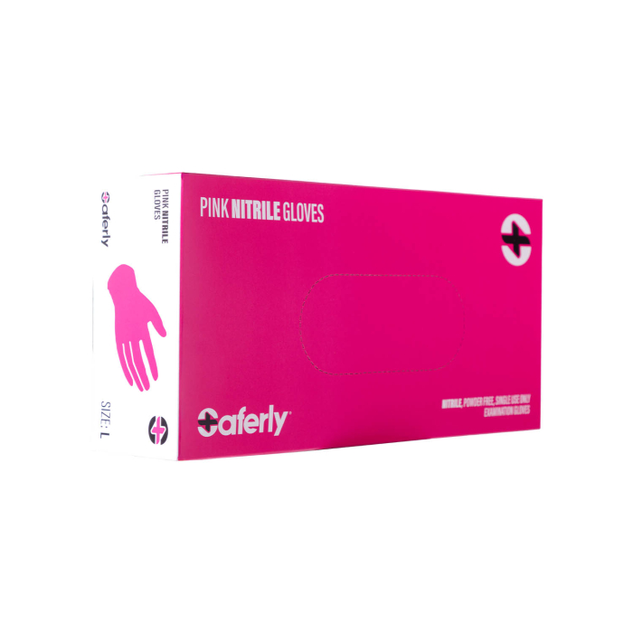 Box of 100 Saferly Pink Nitrile Gloves - Case of 10
