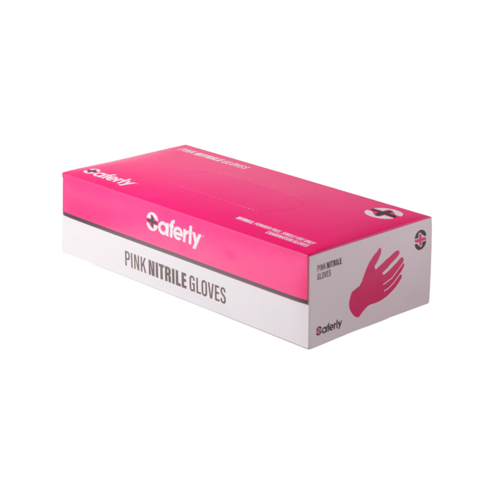 Box of 100 Saferly Pink Nitrile Gloves - Case of 10
