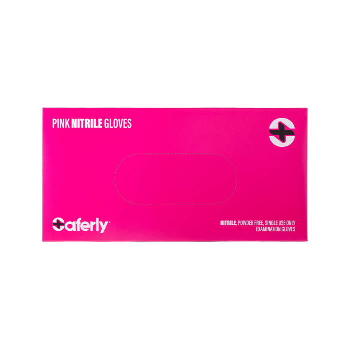 Box of 100 Saferly Pink Nitrile Gloves - Case of 10