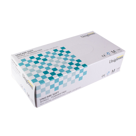 Box of 100 Unigloves Unicare Blue Nitrile Gloves