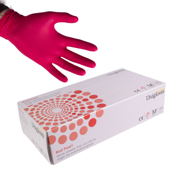 Box of 100 Unigloves Red Pearl Nitrile Gloves