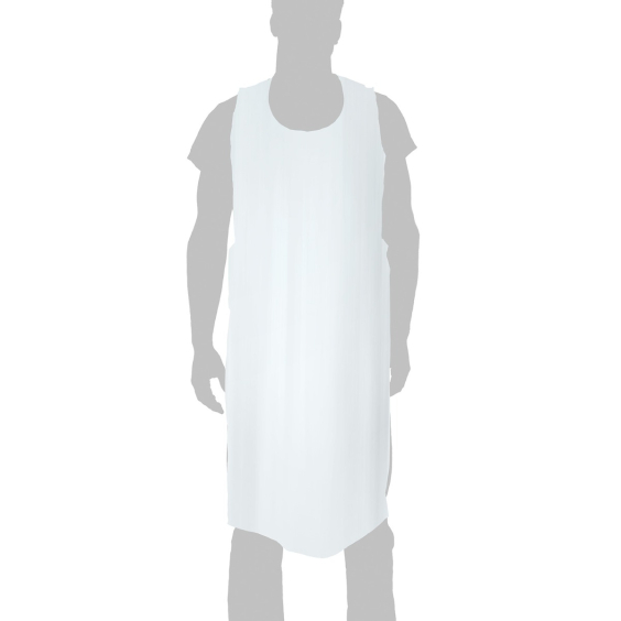 White disposable tattoo apron worn by silhouette model for protection