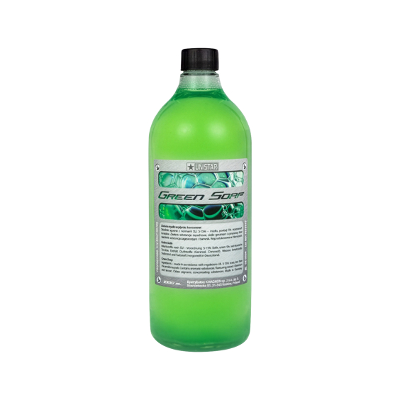 1 liter bottle of Cyber Green Soap with red cap and detailed label